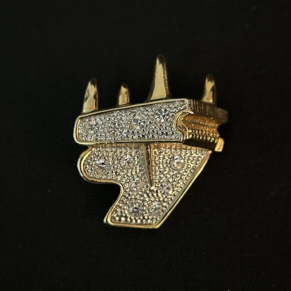 Unsigned Baby Grand Piano Brooch Pin Two Tone Gold Silver Rhinestones - Picture 2 of 5